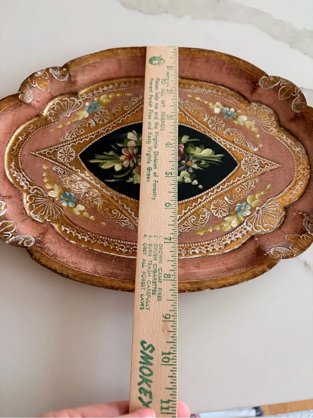 Vintage Florentine Hand Painred Decorative Floral Hand-Painted Oval Tray